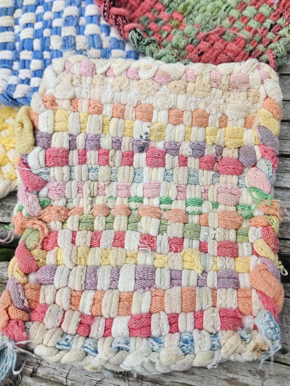 Colorful Handmade Woven Potholders and Hot Pads Made from Cotton Jersey Loops